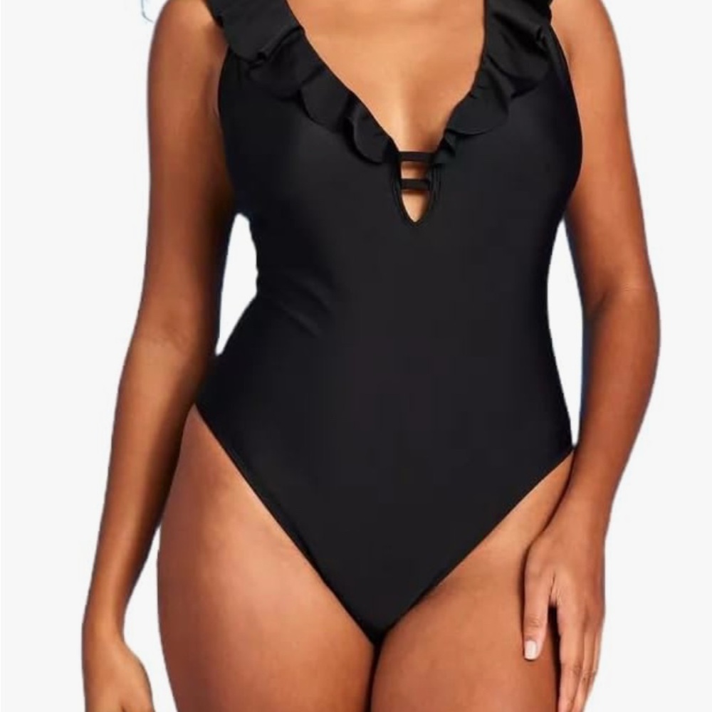 Black Ruffle One-Piece Swimsuit